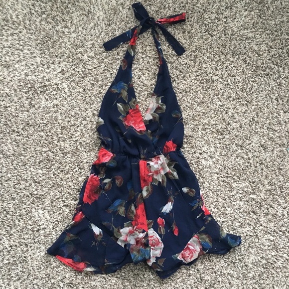 Other - Navy floral halter romper